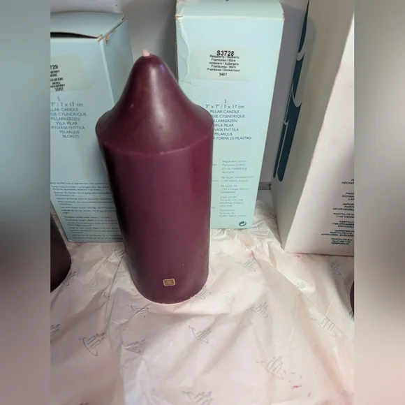 PARTYLITE Candle Mulberry Raspberry X3 Scented Pillar New NOS 4"X9" &  3" X 7" - Picture 3 of 10